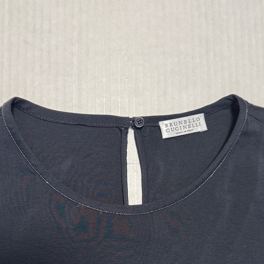 BRUNELLO CUCINELLI Women's Embellished Blouse Crewneck Long Sleeve Silk Blend SM - Picture 4 of 16